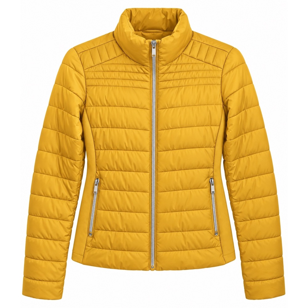 Ci Sono Mustard Yellow Quilted Puffer Jacket Plush Lined Size Medium Après Ski